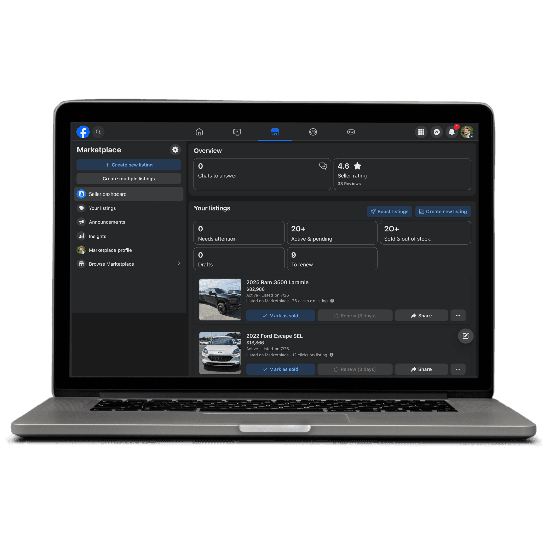 Marketplace Autopilot seller dashboard on a laptop